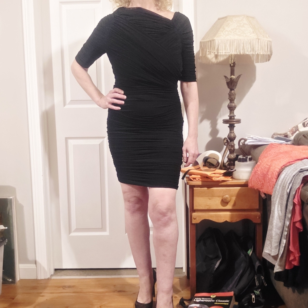 Halston Heritage Black Mesh Bandage Mini Dress